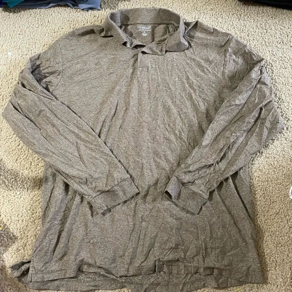 Mens Roundtree & Yorke Brown Long Sleeve Polo Shirt